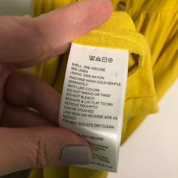 Urban Outfitters Linen Button-Down Drop Waist Pleated Skirt Midi Dress Mustard - Picture 13 of 16